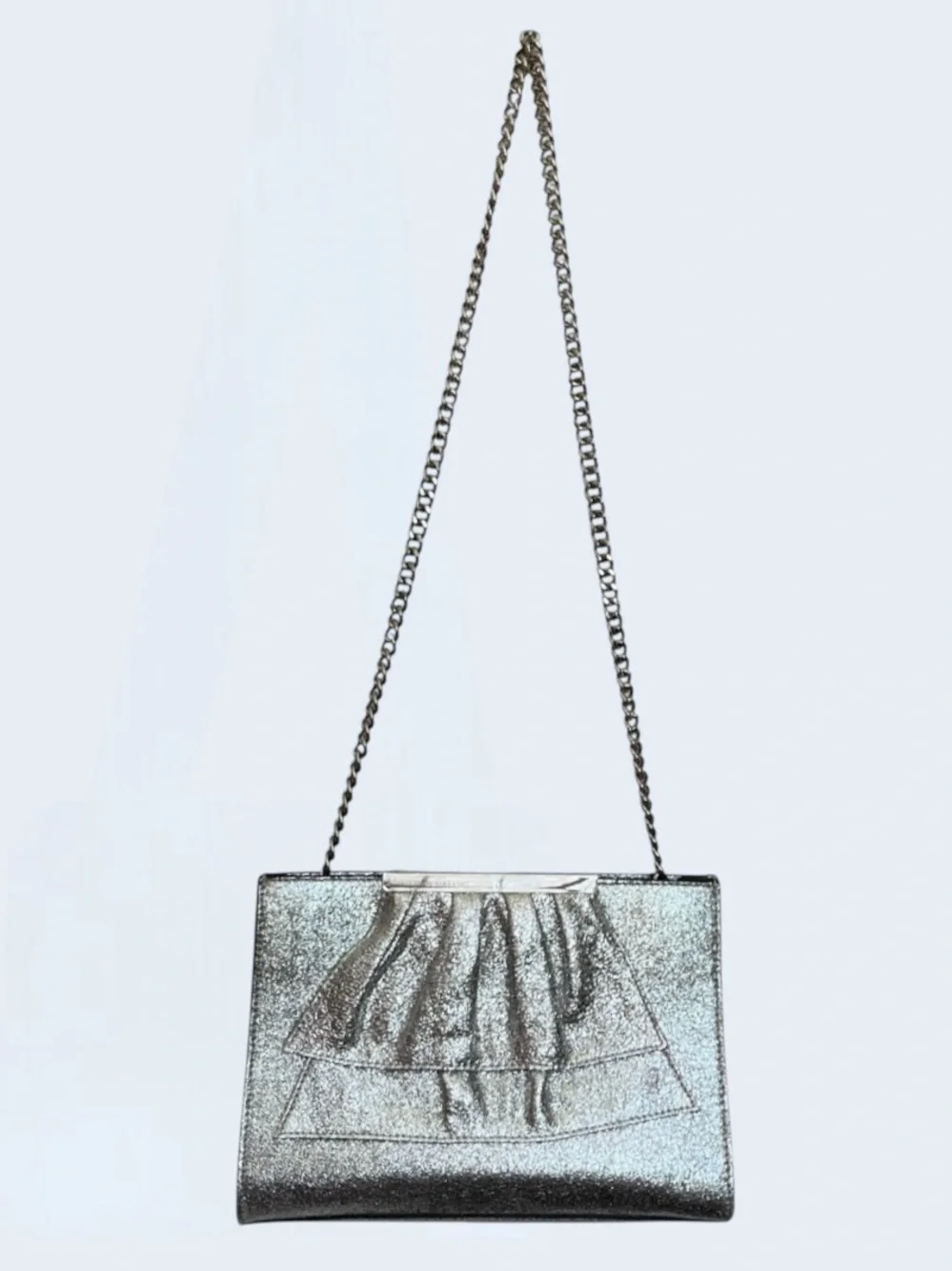 Rare Christian Siriano Metallic Silver Ruffle Clutch